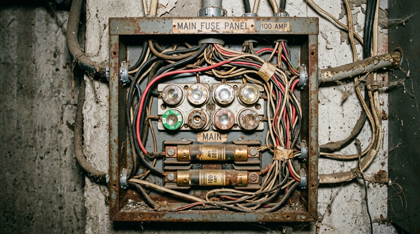 Outdated Fuse Box Before Replacement
